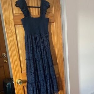 Francesca’s Audrey Parks Vickie Tiered Lace Midi Navy Blue Dress